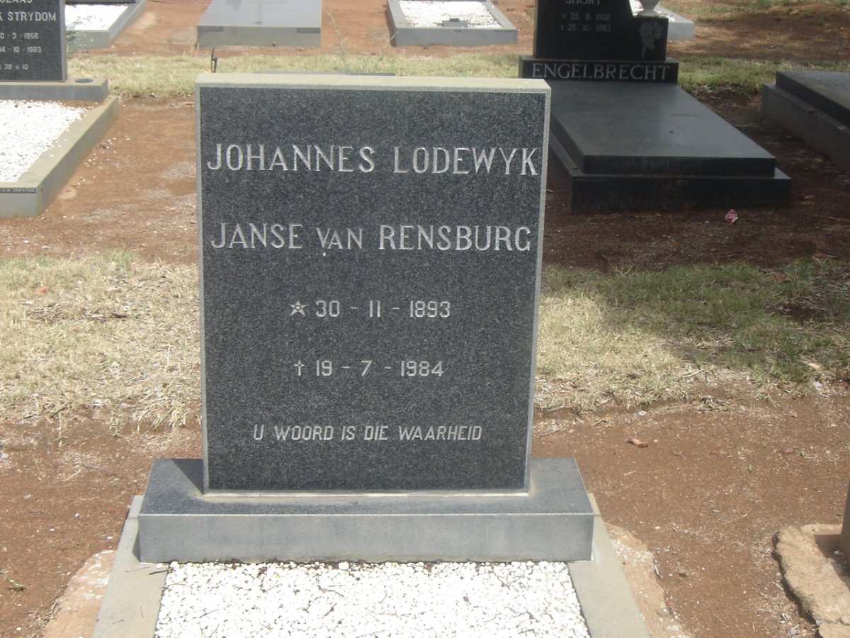 RENSBURG Johannes Lodewyk, Janse van 1893-1984