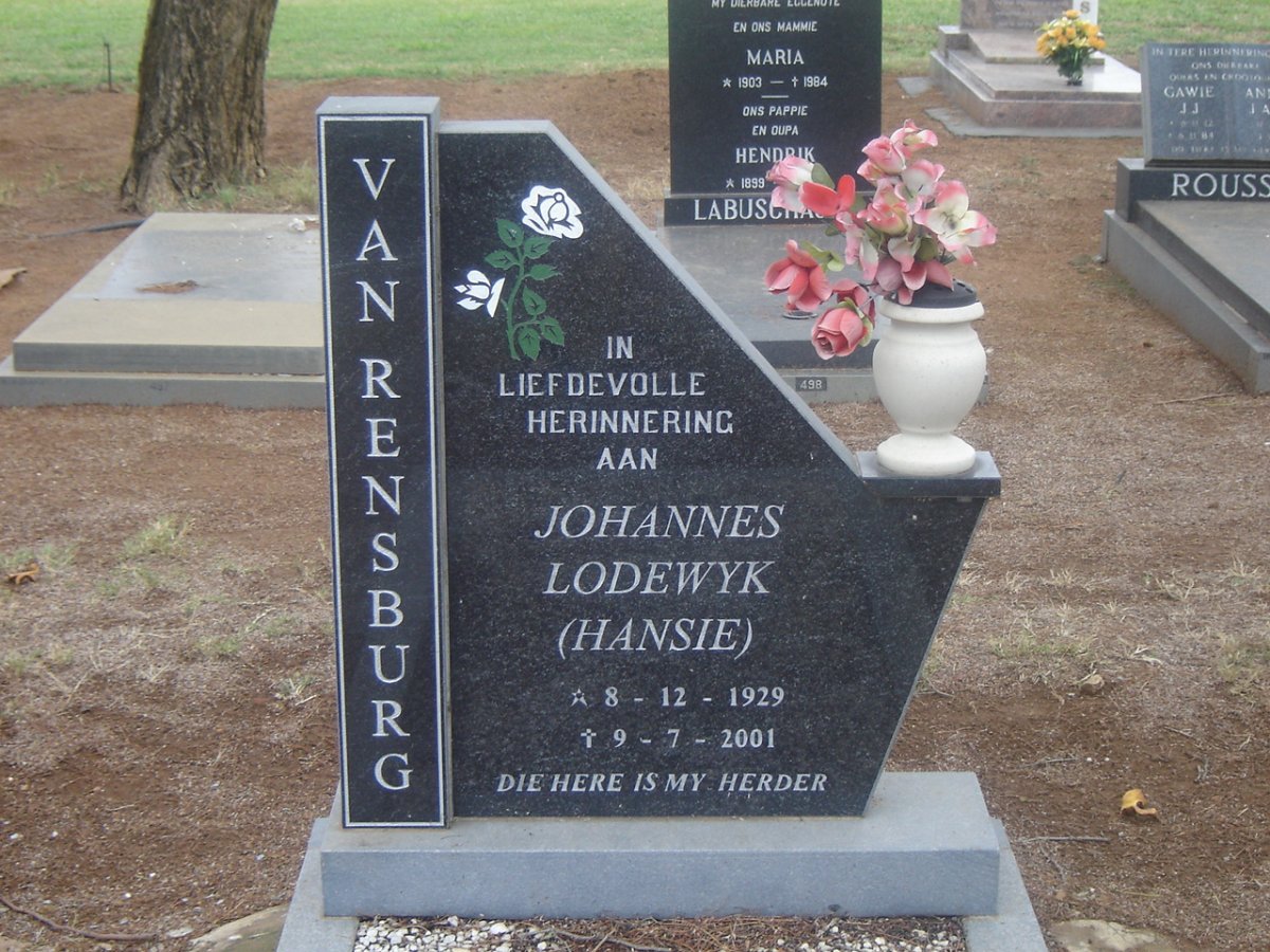 RENSBURG Johannes Lodewyk, van 1929-2001