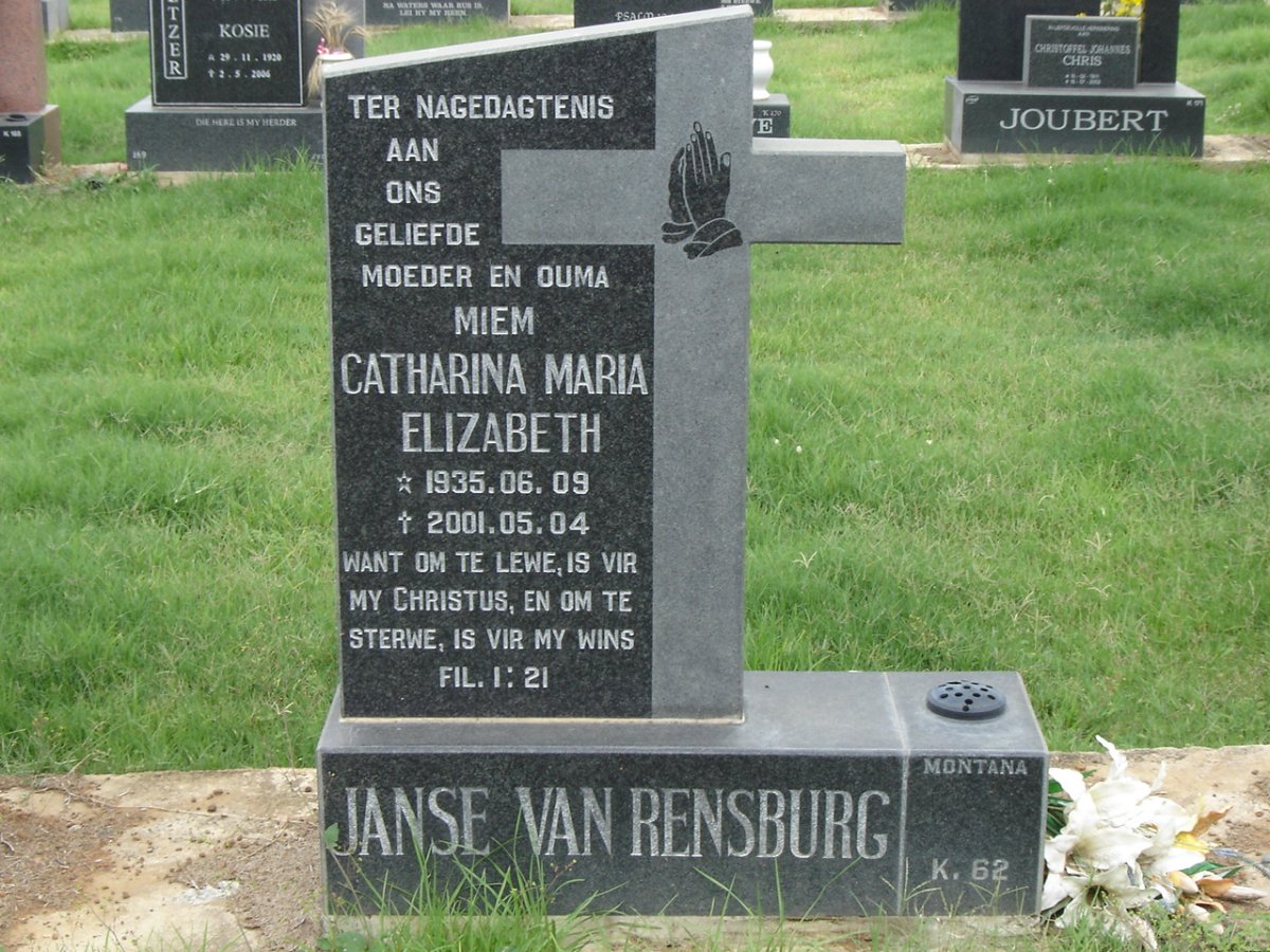 RENSBURG Catharina Maria Elizabeth, Janse van 1935-2001