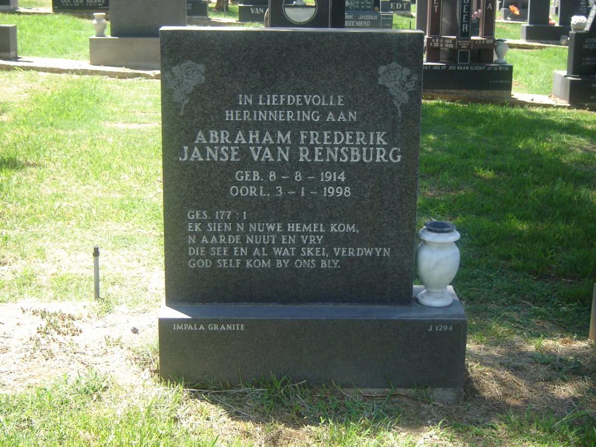 RENSBURG Abraham Frederik, Janse van 1914-1998