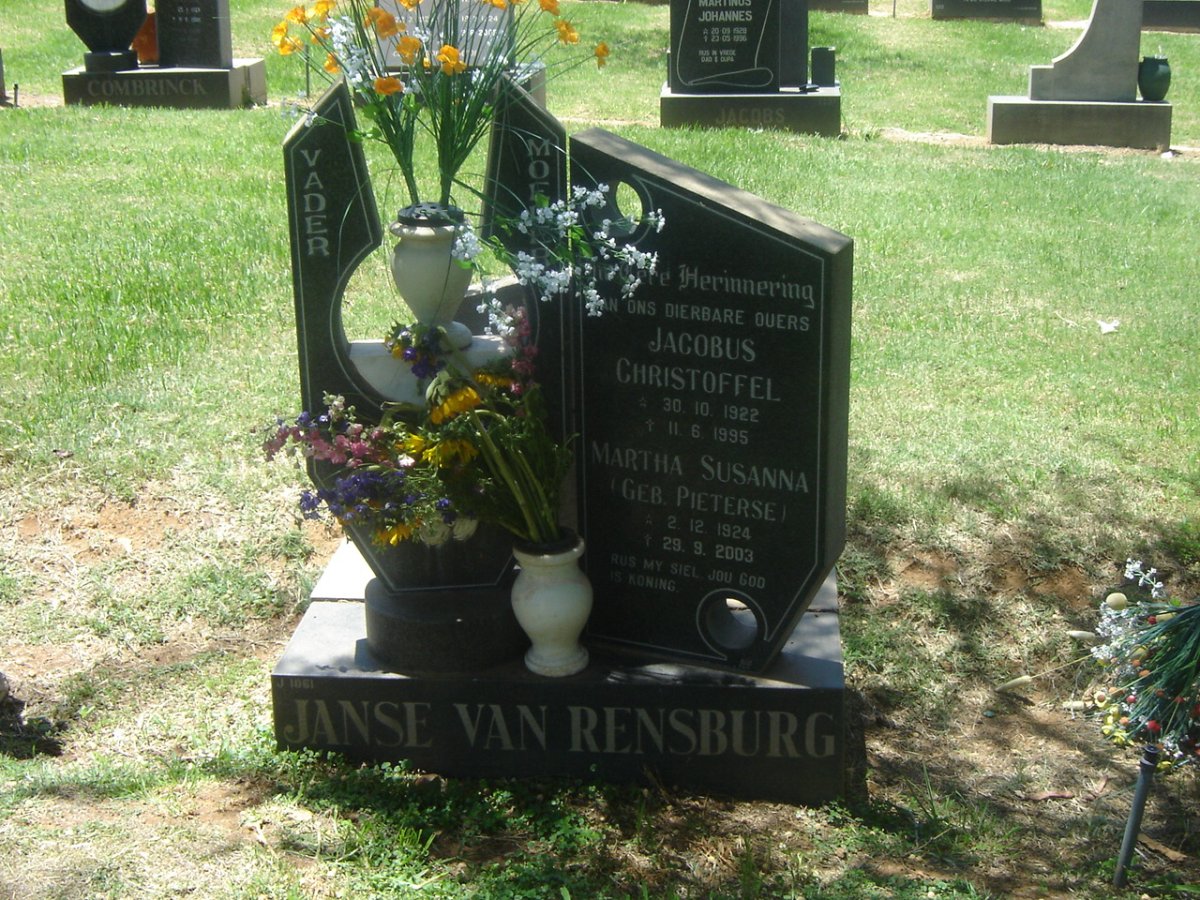 RENSBURG Jacobus Christoffel, Janse van 1922-1995 &amp; Martha Susanna PIETERSE 1924-2003