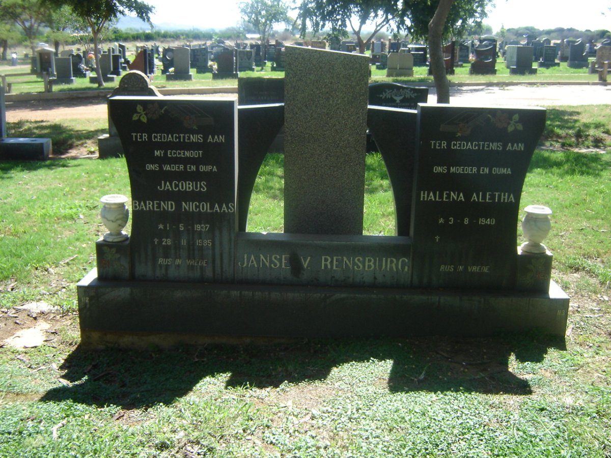 RENSBURG Jacobus Barend Nicolaas, Janse van 1937-1985 &amp; Halena Aletha 1940-