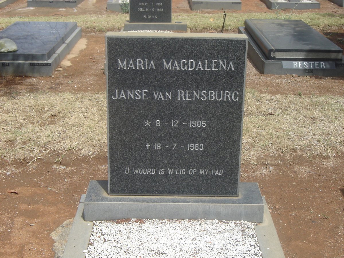 RENSBURG Maria Magdalena, Janse van 1905-1983
