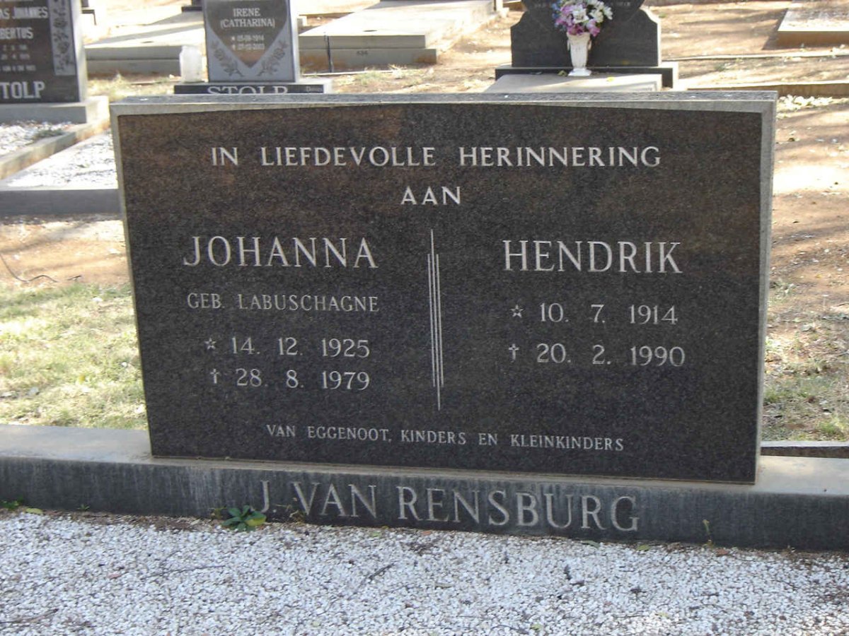 RENSBURG Hendrik, J. van 1914-1990 & Johanna LABUSCHAGNE 1925-1979