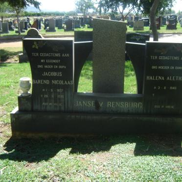 RENSBURG Jacobus Barend Nicolaas, Janse van 1937-1985 &amp; Halena Aletha 1940-