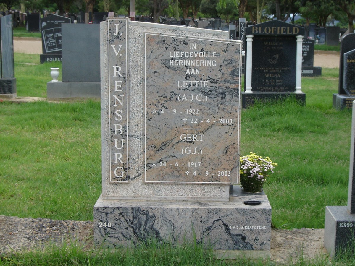 RENSBURG G.J., J.v. 1917-2003 &amp; A.J.C. 1922-2003