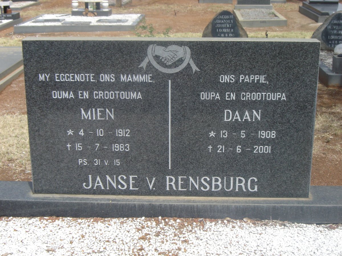 RENSBURG Daan, Janse van 1908-2001 &amp; Mien 1912-1983