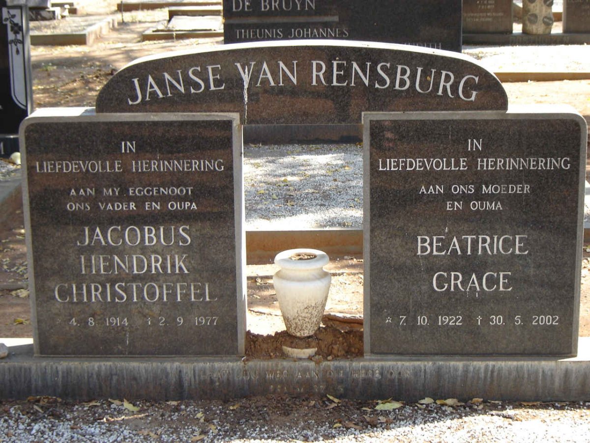 RENSBURG Jacobus Hendrik Christoffel, Janse van 1914-1977 & Beatrice Grace 1922-2002