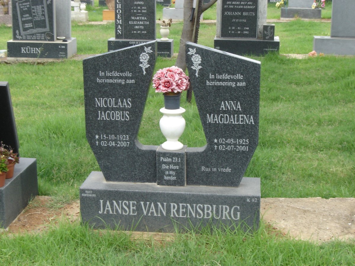 RENSBURG Nicolaas Jacobus, Janse van 1923-2007 &amp; Anna Magdalena 1925-2001