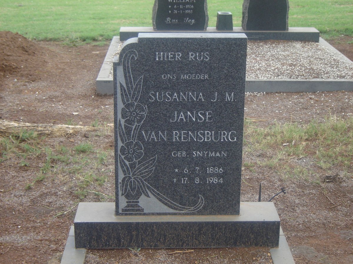 RENSBURG Susanna J.M., Janse van nee SNYMAN 1886-1984