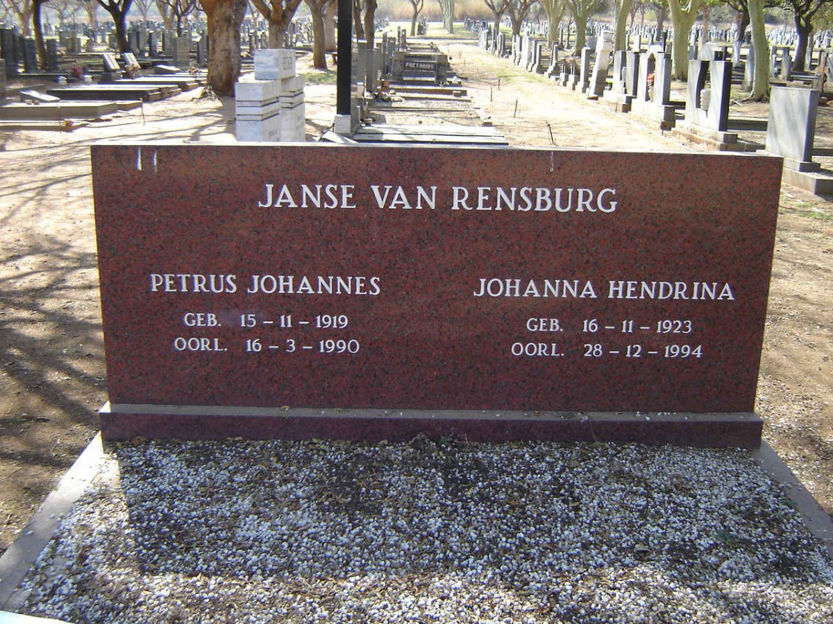 RENSBURG Petrus Johannes, Janse van 1919-1990 & Johanna Hendrina 1923-1994