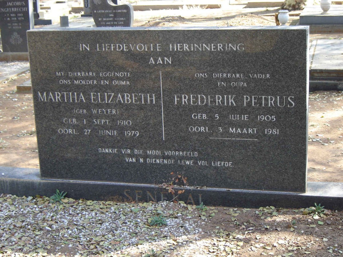 SENEKAL Frederik Petrus 1905-1981 & Martha Elizabeth WEYER 1910-1979