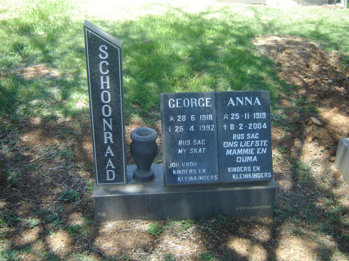 SCHOONRAAD George 1918-1992 &amp; Anna 1919-2004