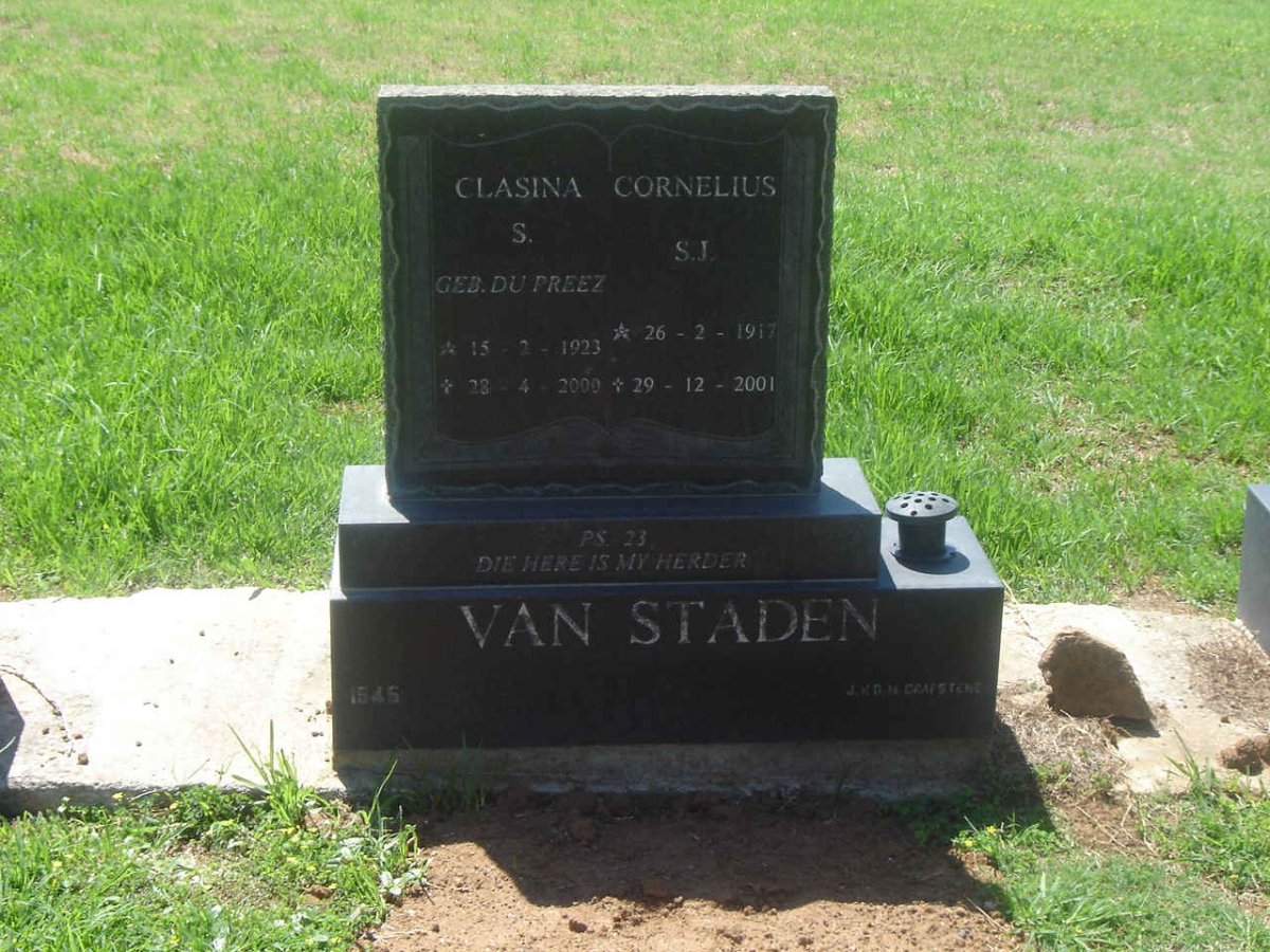 STADEN Cornelius S.J. 1917-2001 &amp; Classina S. DU PREEZ 1923-2000