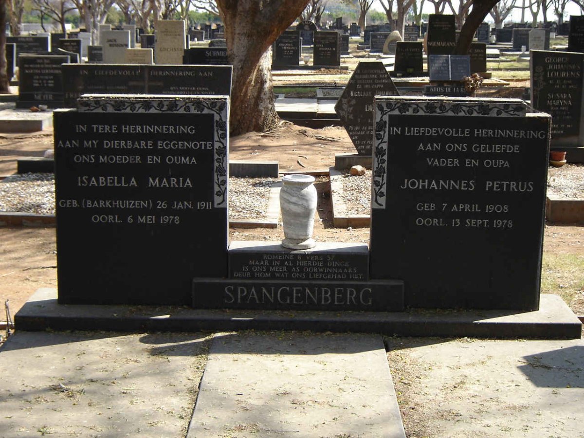 SPANGENBERG Johannes Petrus 1908-1978 & Isabella Maria BARKHUIZEN 1911-1978