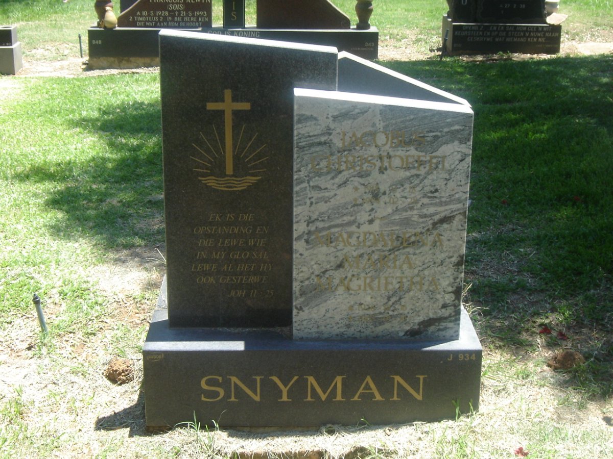 SNYMAN Jacobus Christoffel -1994 &amp; Magdalena Maria Magrietha 19?6-2003