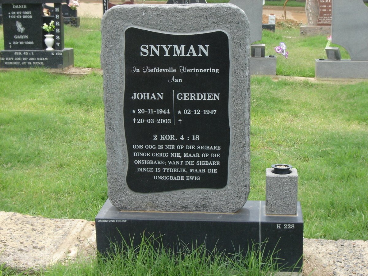 SNYMAN Johan 1944-2003 &amp; Gerdien 1947-