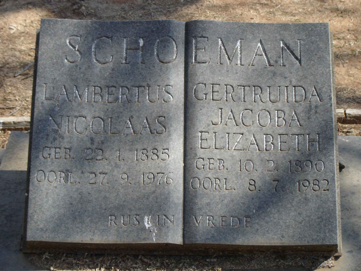 SCHOEMAN Lambertus Nicolaas 1885-1976 & Gertruida Jacoba Elizabeth 1890-1982