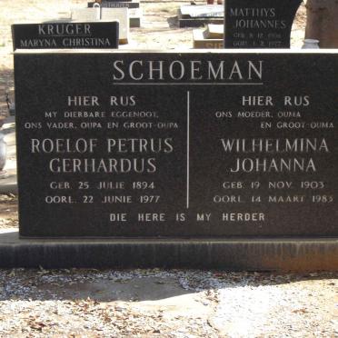 SCHOEMAN Roelof Petrus Gerhardus 1894-1977 & Wilhelmina Johanna 1903-1983