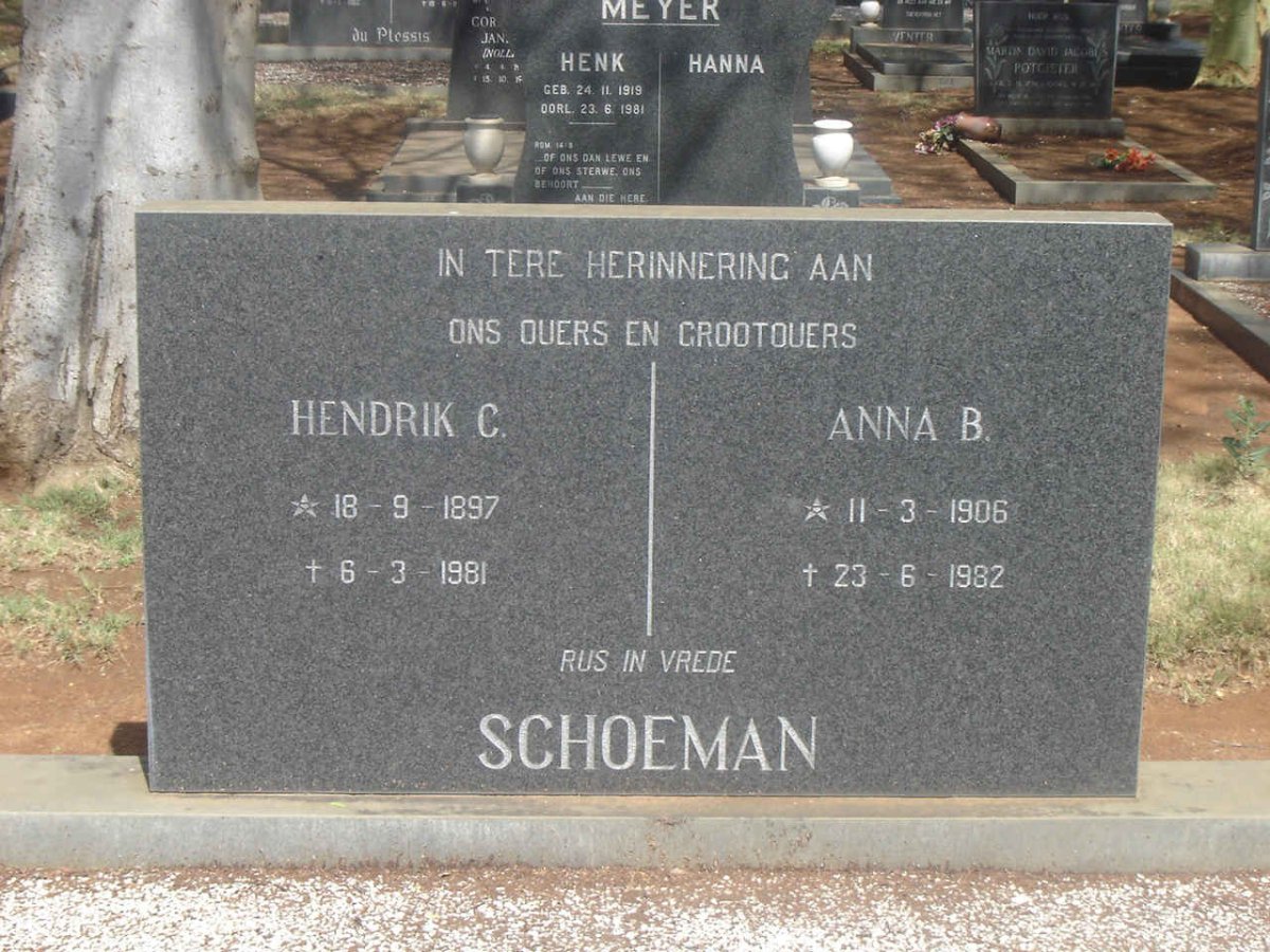 SCHOEMAN Hendrik C. 1897-1981 & Anna B. 1906-1982
