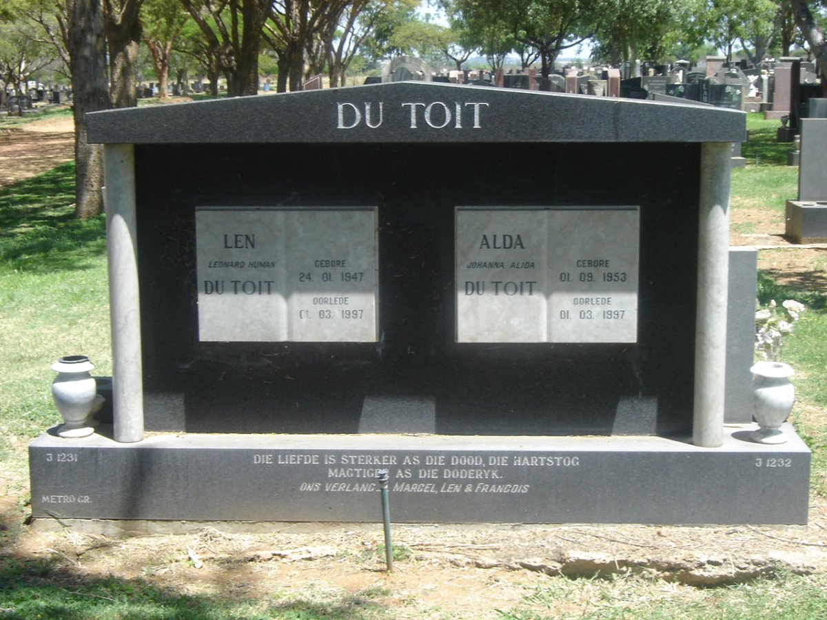 TOIT Leonard Human, du 1947-1997 &amp; Johanna Alida 1953-1997