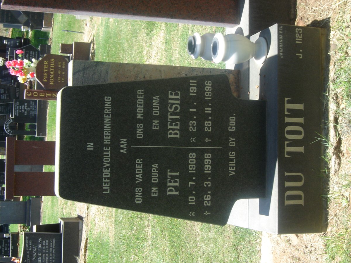 TOIT Pet, du 1908-1996 &amp; Betsie 1911-1996