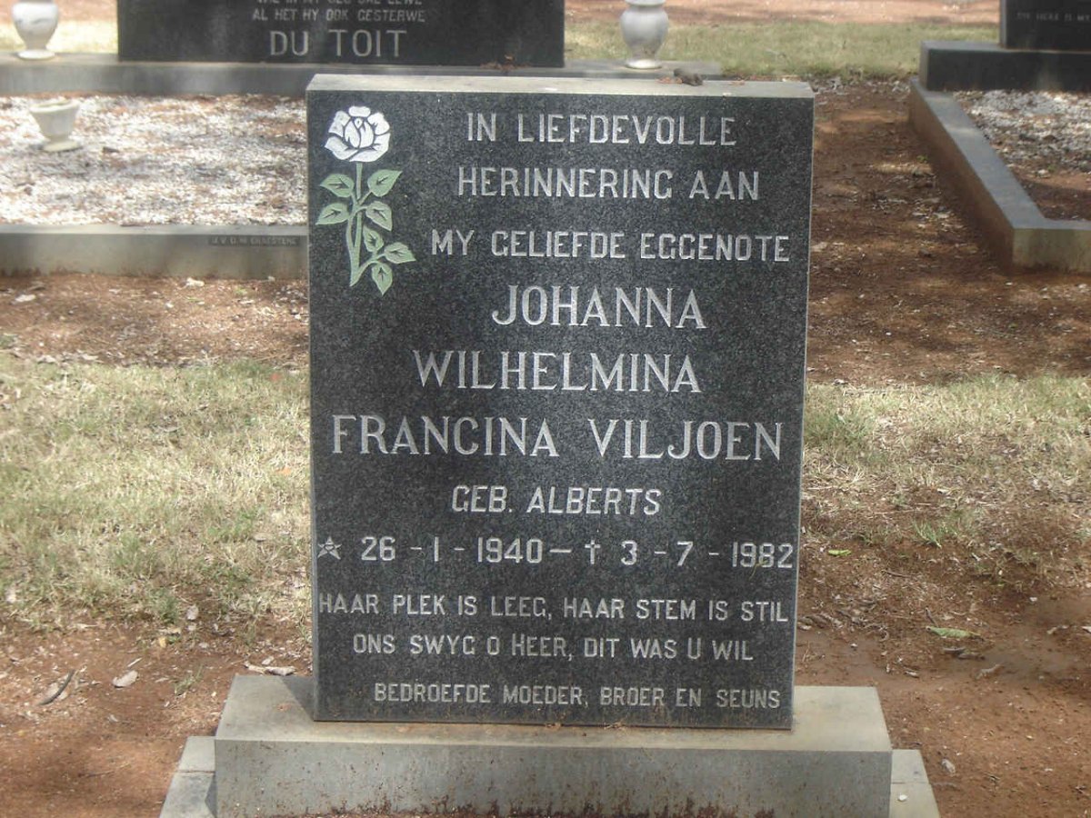 VILJOEN Johanna Wilhelmina Francina nee ALBERTS 1940-1982