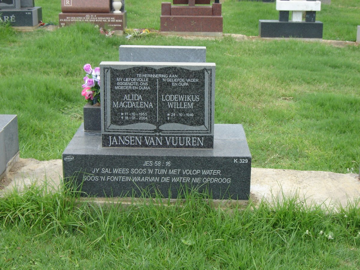 VUUREN Lodewikus Willem, Jansen van 1949-  &amp; Alida Magdalena 1955-2004