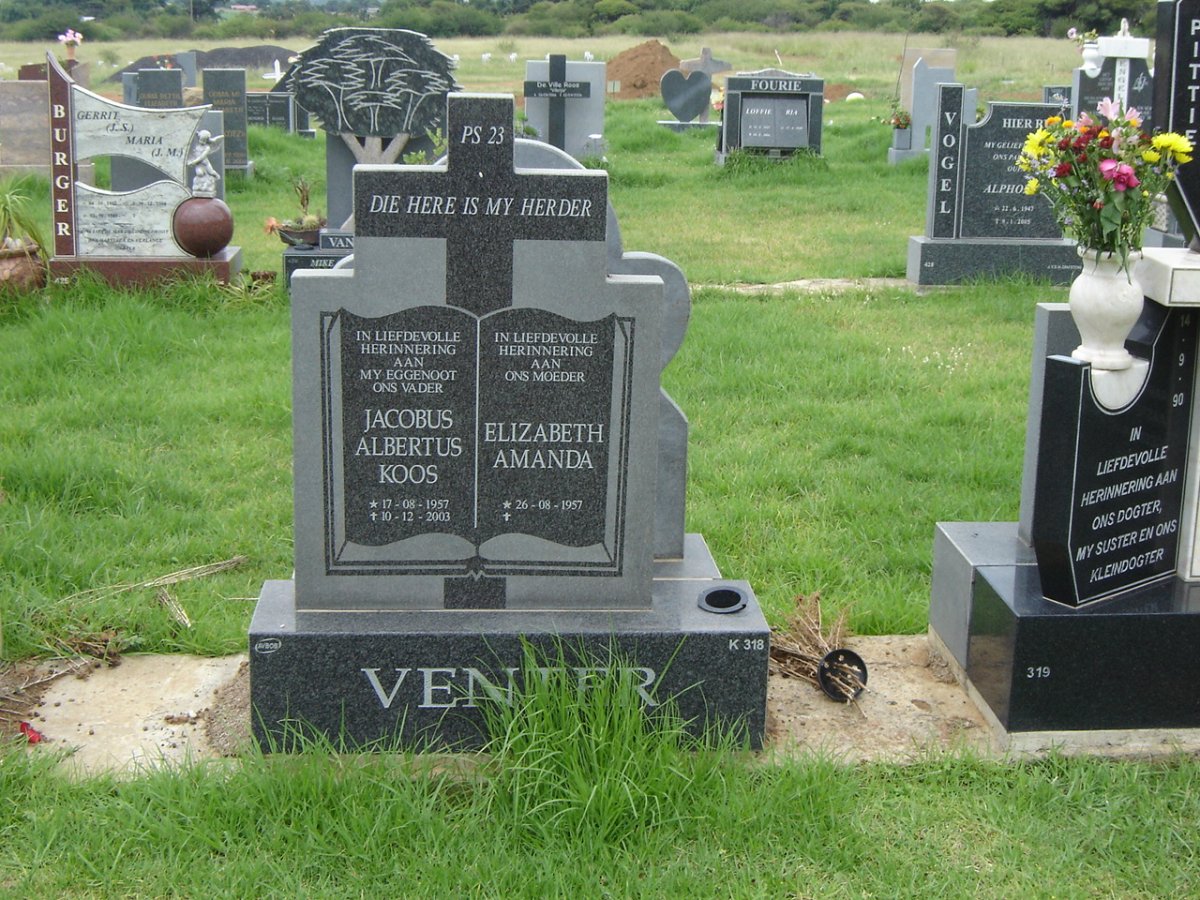 VENTER Jacobus Albertus 1957-2003 &amp; Elizabeth Amanda 1957-