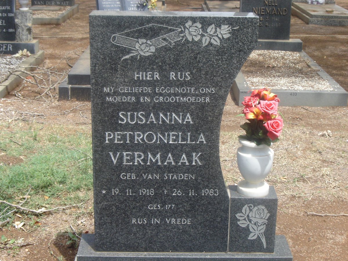 VERMAAK Susanna Petronella nee VAN STADEN 1918-1983