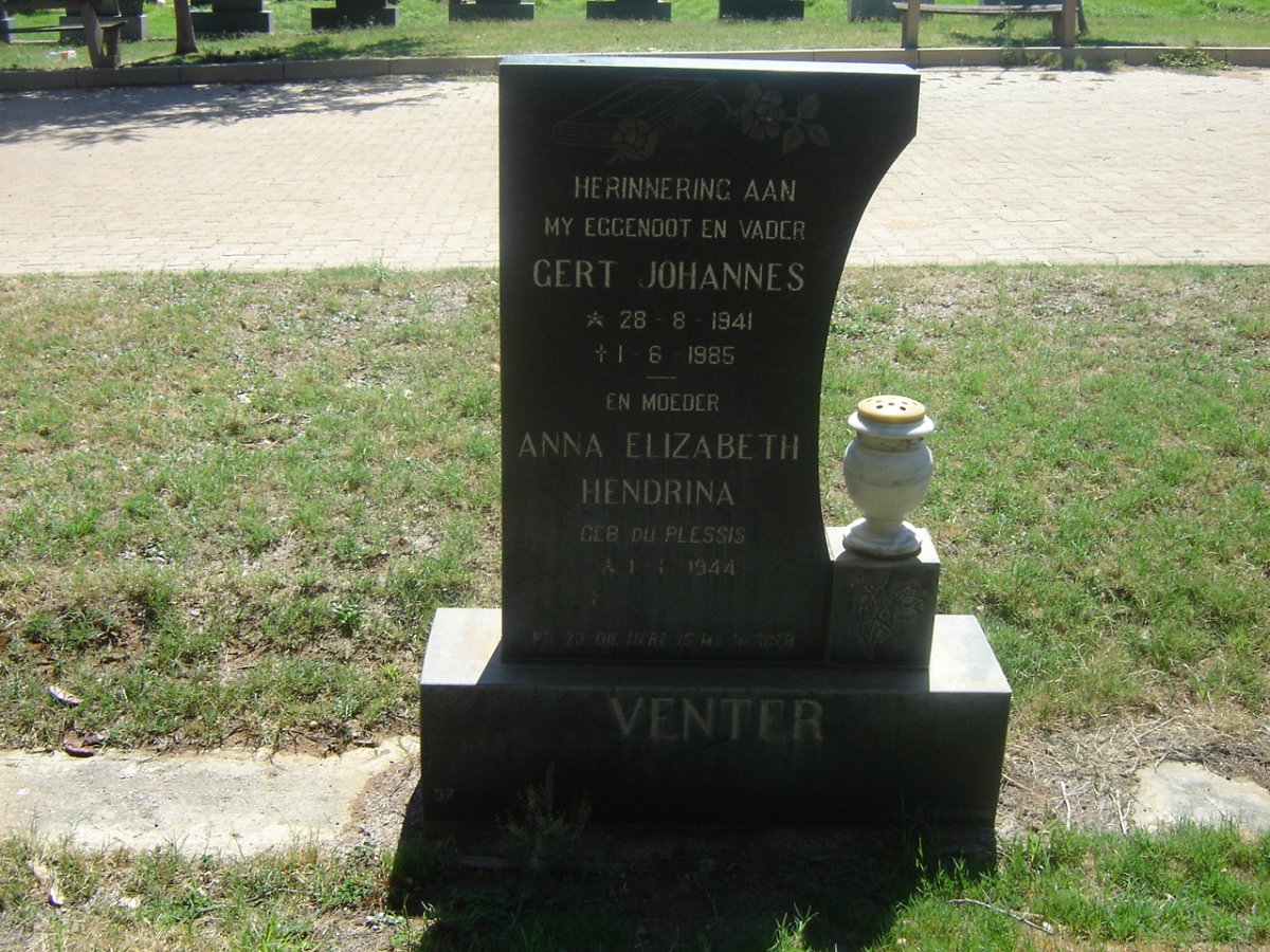 VENTER Gert Johannes 1941-1985 &amp; Anna Elizabeth Hendrina DU PLESSIS 1944-