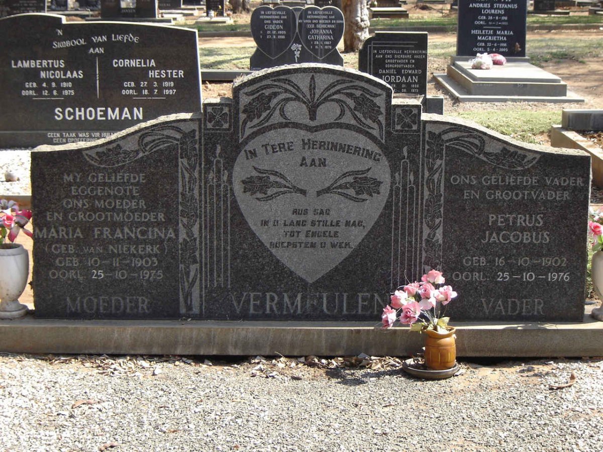 VERMEULEN Petrus Jacobus 1902-1976 & Maria Francina VAN NIEKERK 1903-1975