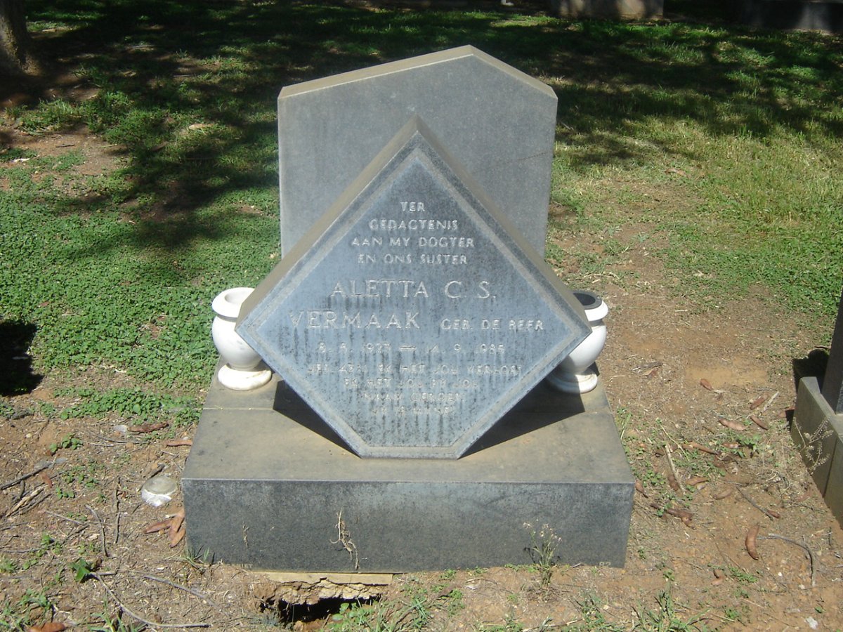 VERMAAK Aletta C.S. nee DE BEER 1925-1986