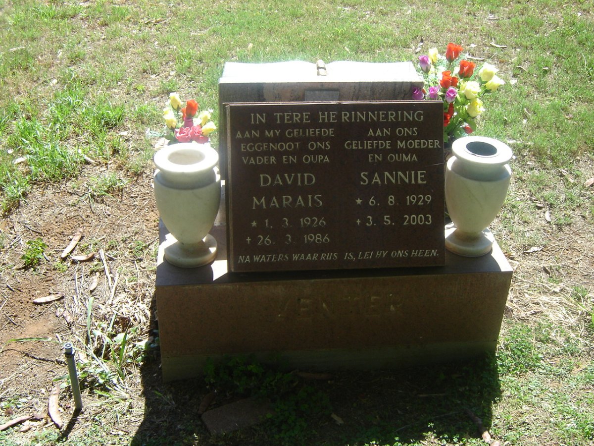 VENTER David Marais 1926-1986 &amp; Sannie 1929-2003
