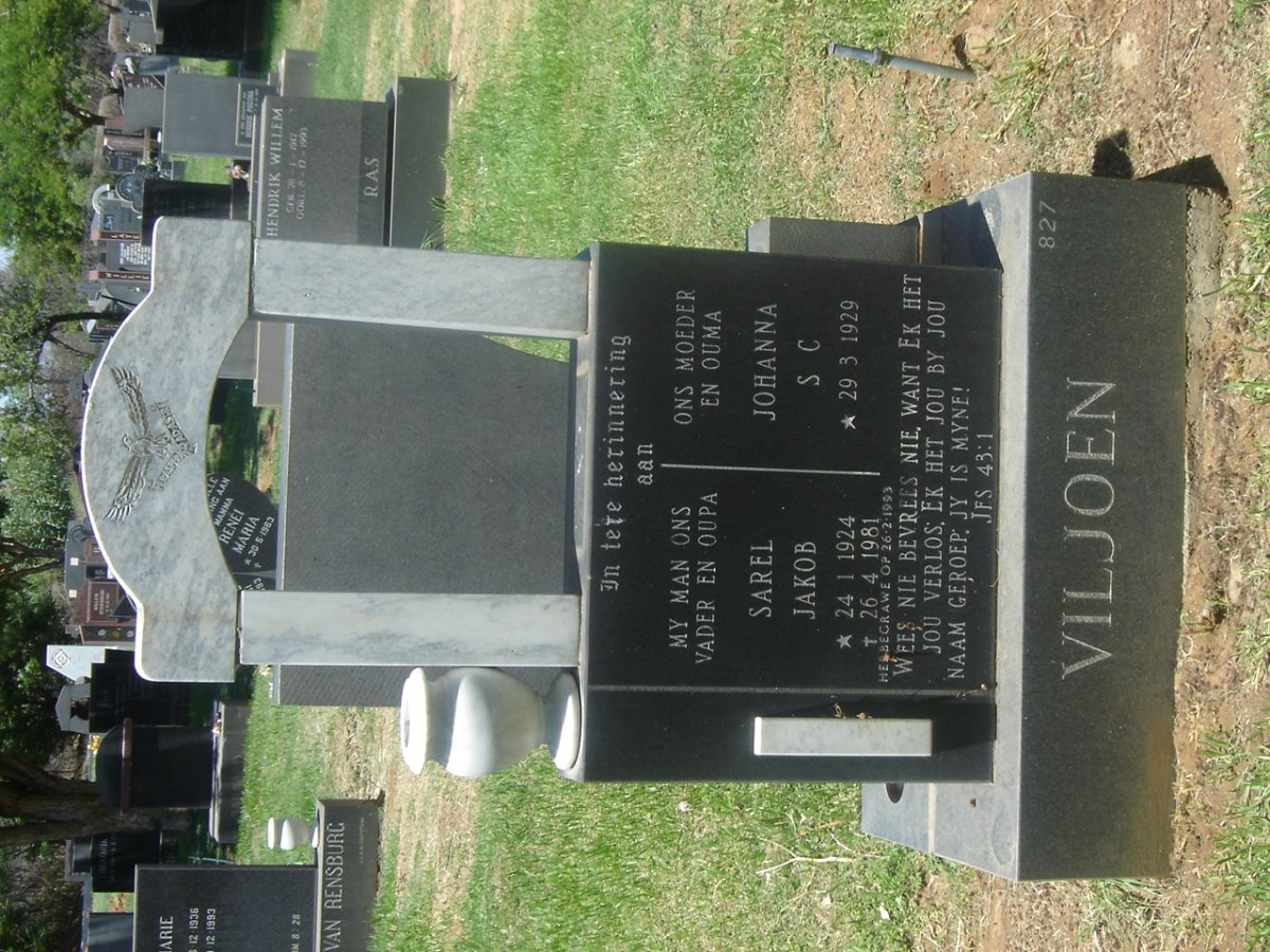 VILJOEN Sarel Jacob 1924-1981 &amp; Johanna S.C. 1929-