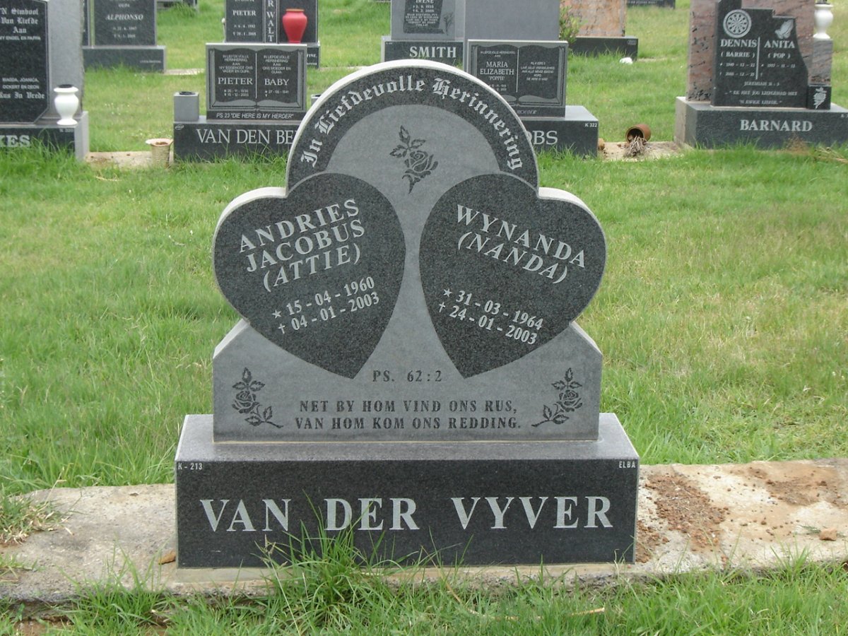 VYVER Andries Jacobus, van der 1960-2003 &amp; Wynanda 1964-2003