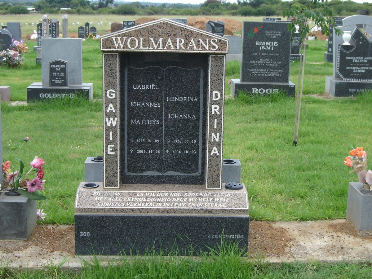 WOLMARANS Gabriel Johannes Matthys 1925-2003 &amp; Hendrina Johanna 1926-2004