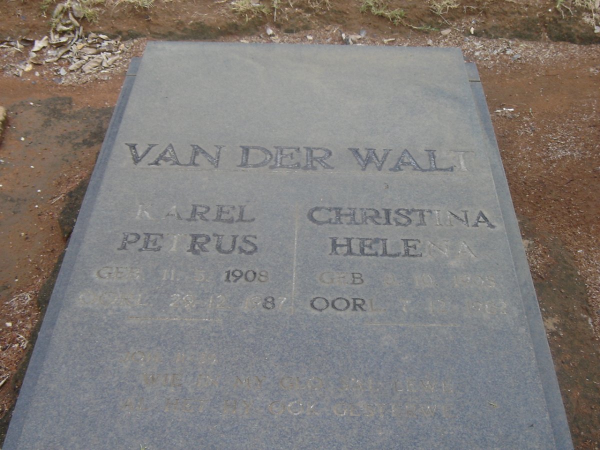 WALT Karel Petrus, van der 1908-1987 &amp; Christina Helena 1945-1982