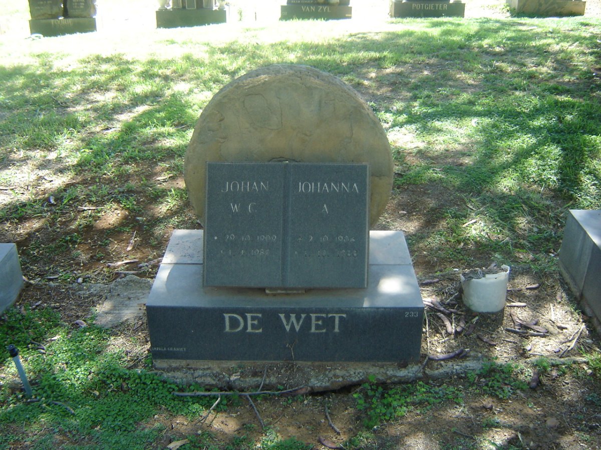 WET Johan W.G., de 1909-1987 &amp; Johanna Anna 1906-1988