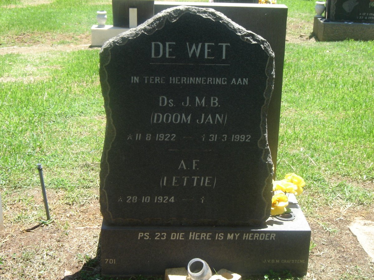 WET J.M.B, de 1922-1992 &amp; A.F. 1924-