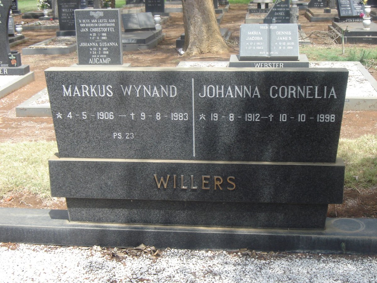 WILLERS Markus Wynand 1906-1984 &amp; Johanna Cornelia 1912-1998