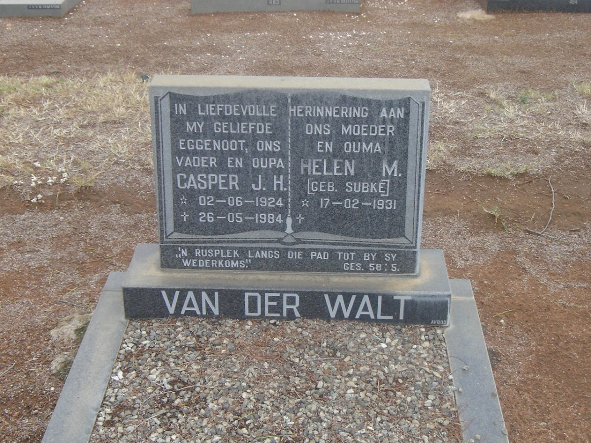WALT Casper J., van der 1924-1984 &amp; Helen M. SUBKE 1931-