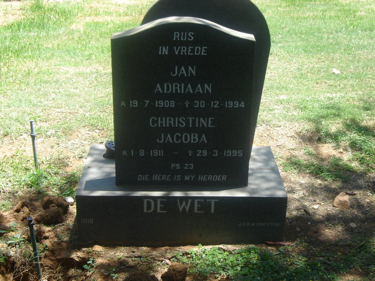 WET Jan Adriaan, de 1908-1994 &amp; Christine Jacoba 1911-1995