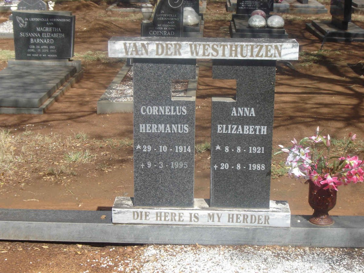 WESTHUIZEN Cornelus Hermanus, van der 1914-1995 & Anna Elizabeth 1921-1988