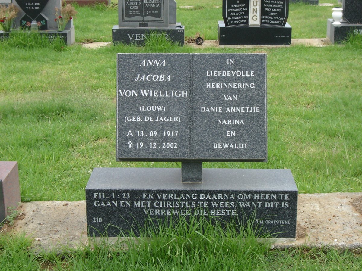 WIELLIGH Anna Jacoba, van der formerly LOUW nee DE JAGER 1917-2002
