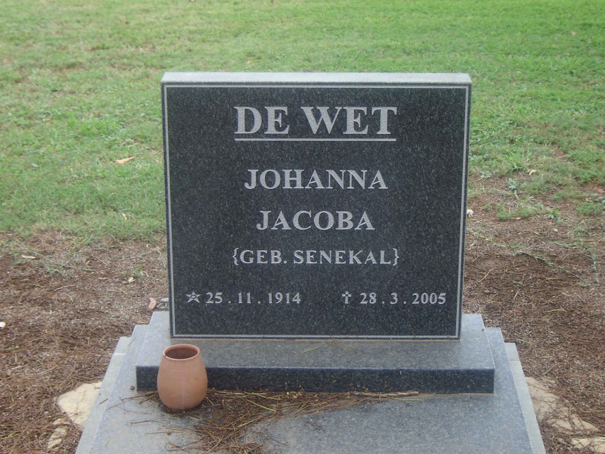 WET Johanna Jacoba, de nee SENEKAL 1914-2005