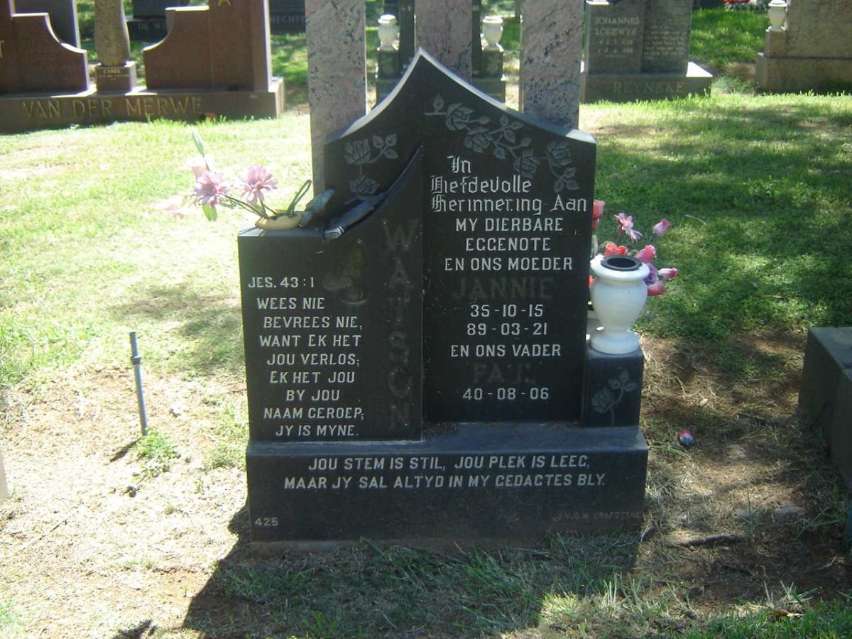 WATSON F.A.T. 1940- &amp; Jannie WATSON 1935-1989