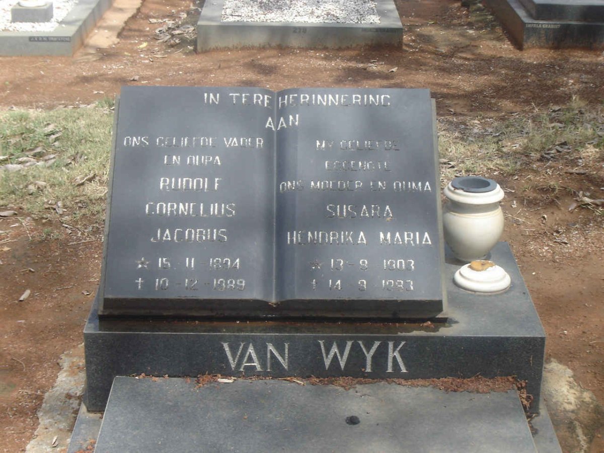 WYK Rudolf Cornelius Jacobus, van 1894- 1989 &amp; Susara Hendrika Maria 1903-1983