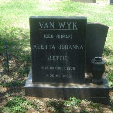 WYK Aletta Johanna, van nee HORAK 1930-1995