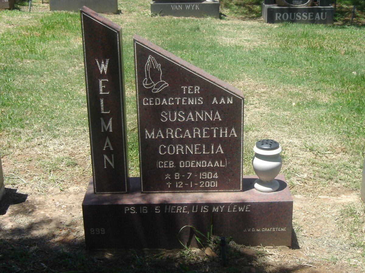 WELMAN Susanna Margaretha Cornelia nee ODENDAAL 1904-2001